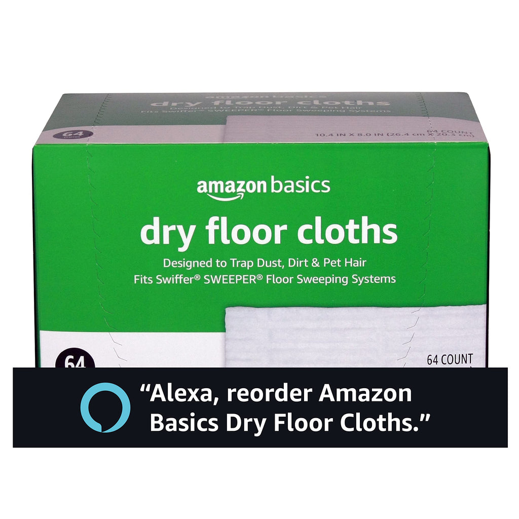 Amazon Basics Dry Floor Cloths | Clean Dust & Dirt | Pet Hair Removal | 64 Count | Pack of 2