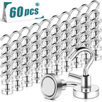 MAGXCENE 60 Pack Magnetic Hooks Heavy Duty, 25 lbs Strong Earth Magnet Hooks for Hanging, Cruise, Refrigerator, Extra Strong Neodymium Magnets with Hooks for Grill Kitchen Tool Storage