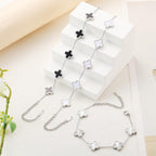 TICVRSS Silver Chain Bracelet Set Gold/White/Black Clover Bracelets for Women Four Leaf Lucky Bracelets Jewelry Gifts for Women 3Pcs