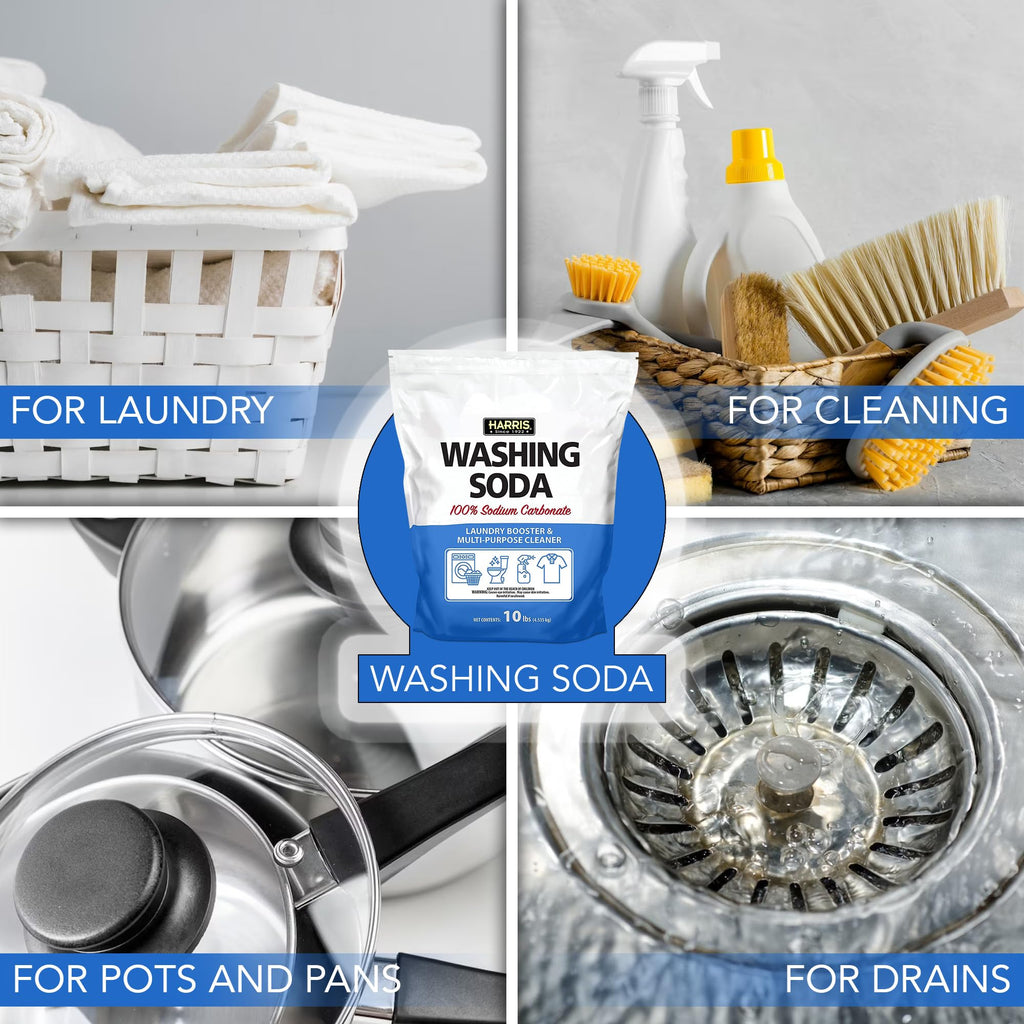 Harris Washing Soda, Sodium Carbonate, Laundry Booster and Multipurpose Cleaner, No Additives or Fragrances, 10lb