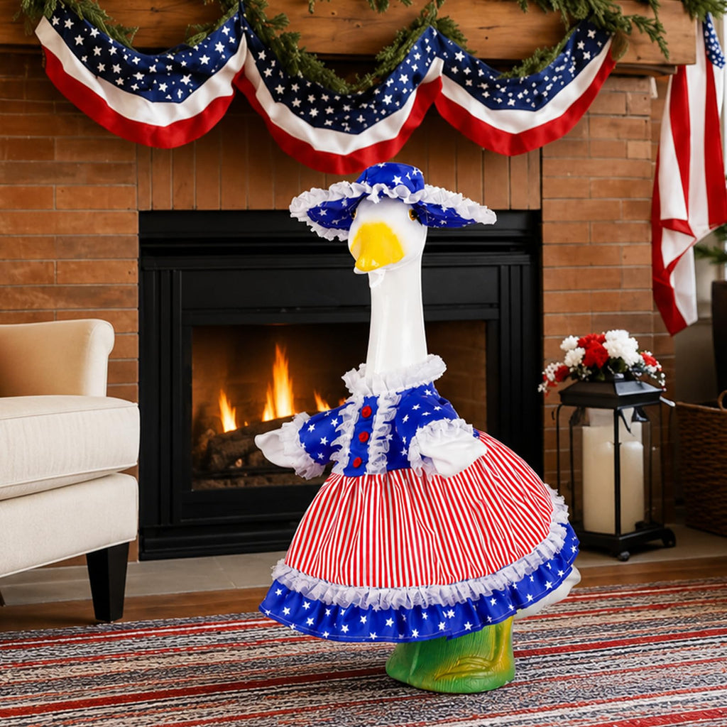 Xroyniu 4th of July Porch Goose Outfits, Patriotic Goose Outfit Costume for Plastic/Cement Statue, Independence Day Goose Clothes for USA 250th Anniversary Garden Patio Decor