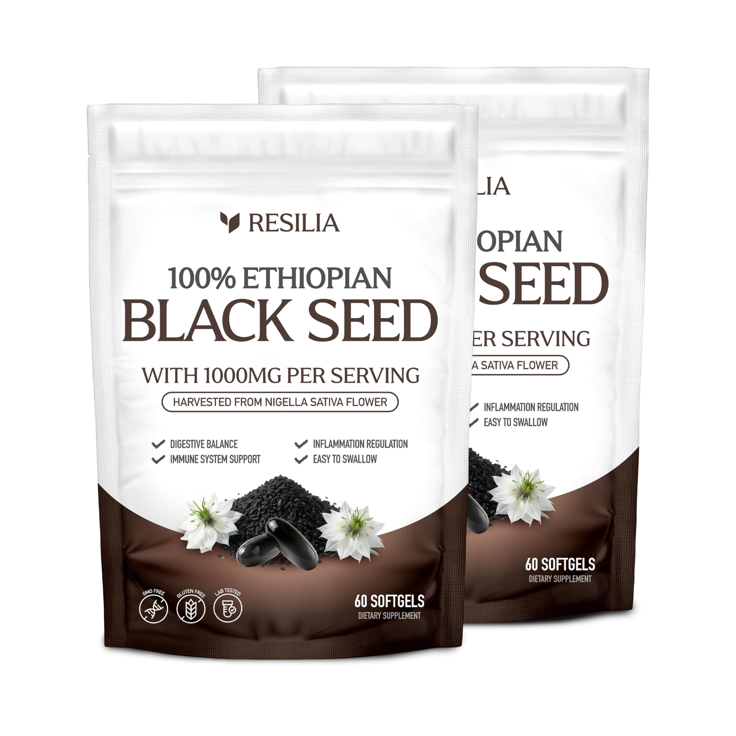 Resilia Ethiopian Black Seed Softgels 1000mg Per Serving – Premium Nigella Sativa Seed Oil Supplement – Digestive & Immune Support Formula – Easy to Swallow Soft Capsules 120 Count (Pack 2)