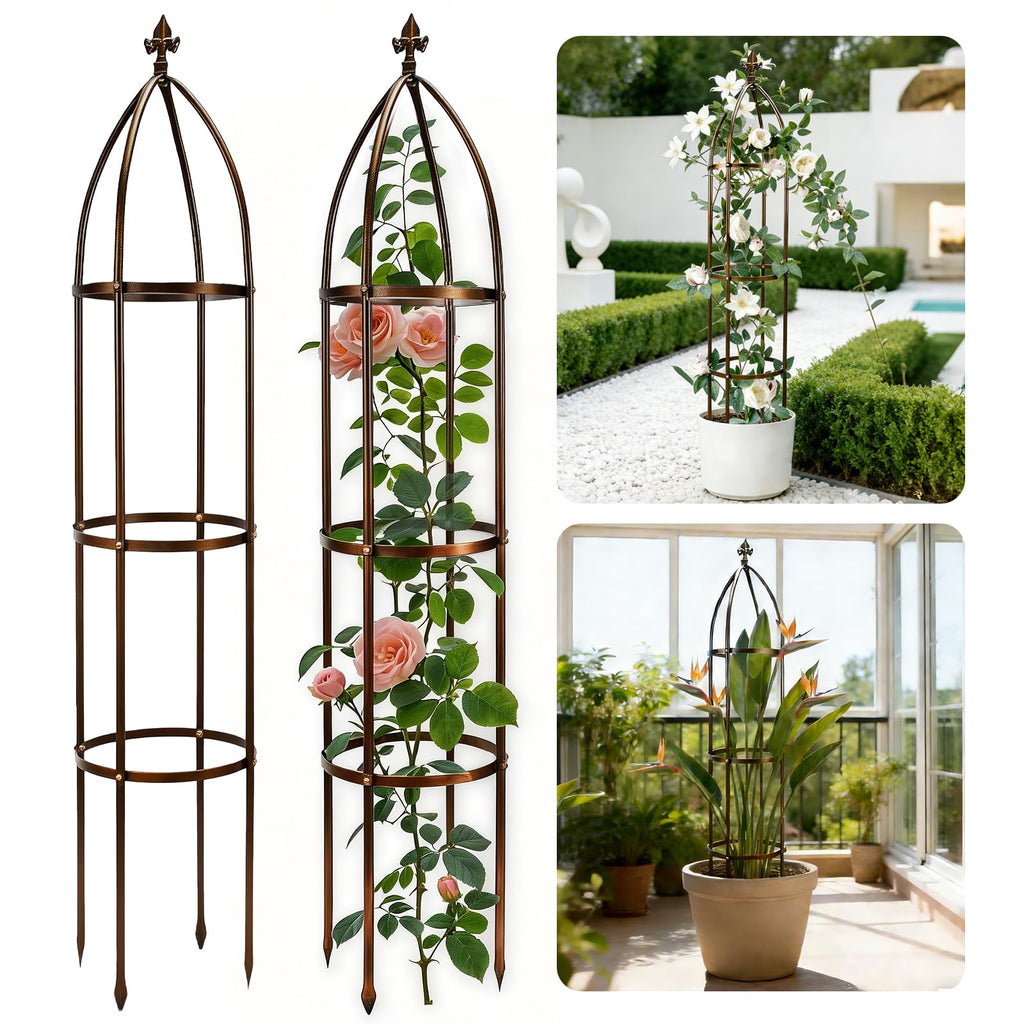 6.3FT, 100% Metal Thickened Garden Obelisk Trellis for Climbing Plants