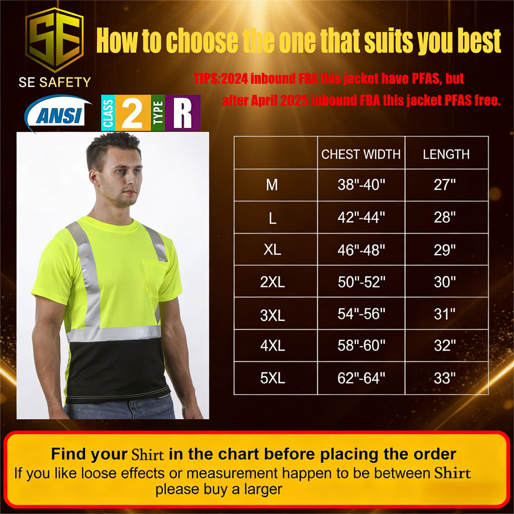 sesafety Hi Visibility Shirts for Men, Safety Shirts with Reflective Strips Class 2, Hi Vis Construction Work Shirt with Pocket Yellow XL