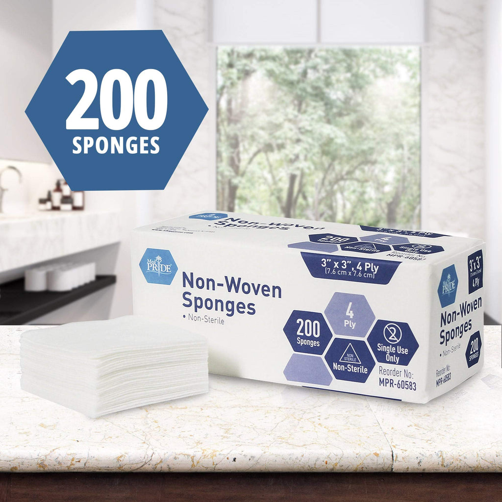 MED PRIDE Non-Woven Gauze Pads,3x3 in,4-Ply,Non-Adherent, 200-Count Pack