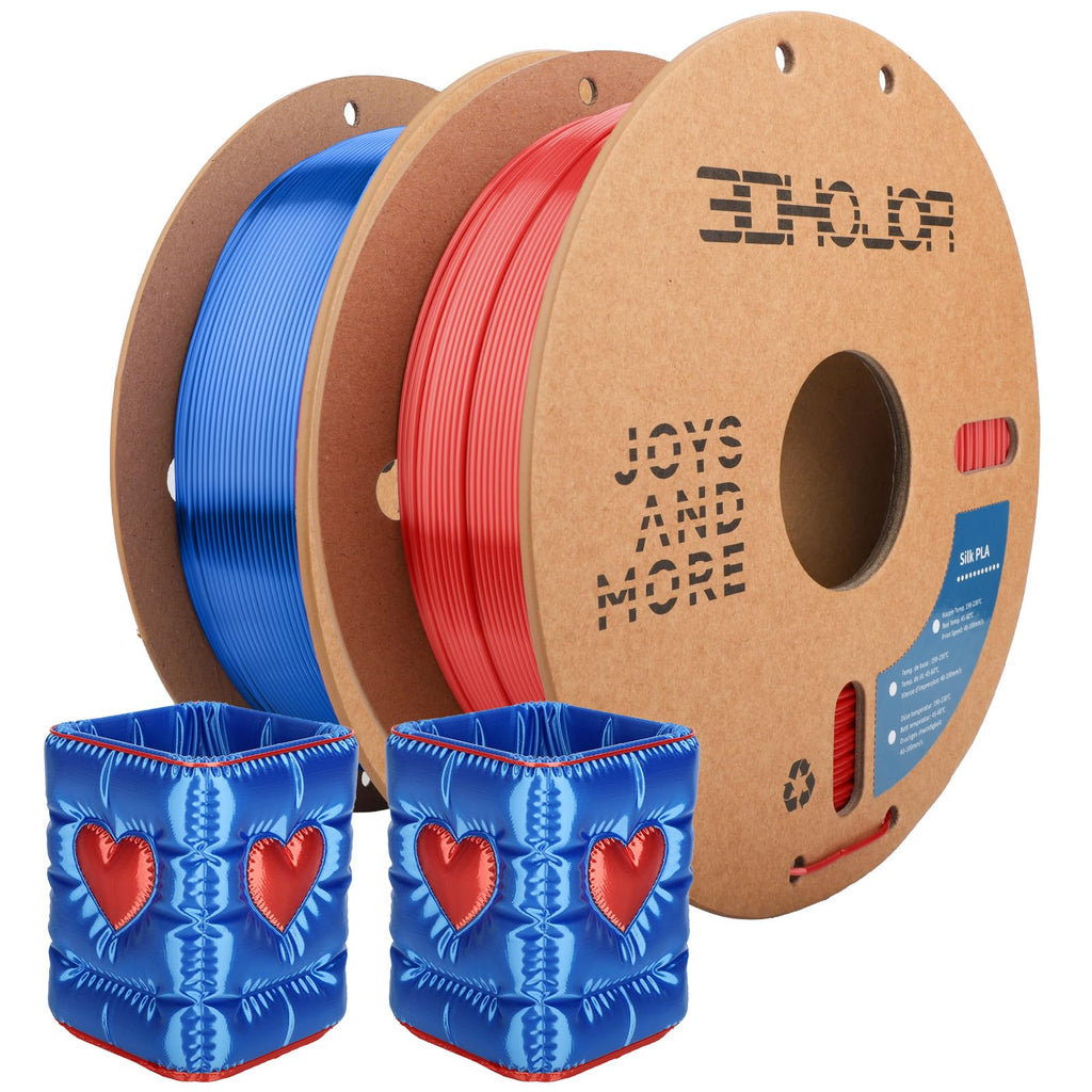 3DHoJor Silk PLA Filament 1.75mm, PLA Filament 1.75mm Silk Shiny 3D Printer Filament, 1kg*2 Cardboard Spool, Dimensional Accuracy +/- 0.03 mm, Fit Most FDM Printer(Silk Red+Blue)