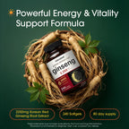 NatureBell Panax Korean Red Ginseng - 240 Softgels - 2,250mg High Strength Herbal Vitality Support* - Standardized 10% Ginsenosides from Six-Year-Old Ginseng Root - Energy & Immune Support*