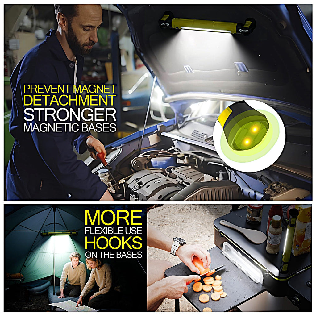 JINLITE Magnetic Work Light - 3000LM Rechargeable LED Work Light Bar, 5200mAh Under Hood Mechanic Light for Garage, Workshop, Vehicle Inspection (1 Pack, Yellow)