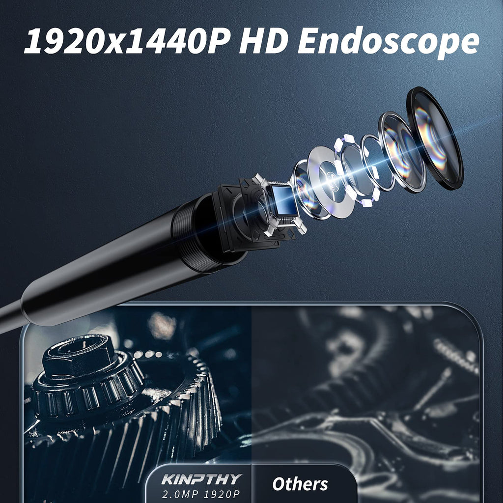 Kinpthy Endoscope Camera with Light,1920P HD Borescope Tools with 8 Adjustable LED Lights, Endoscope with Semi-Rigid Snake Camera, Inspection Borescope for iOS and Android-16.4ft Single Lens
