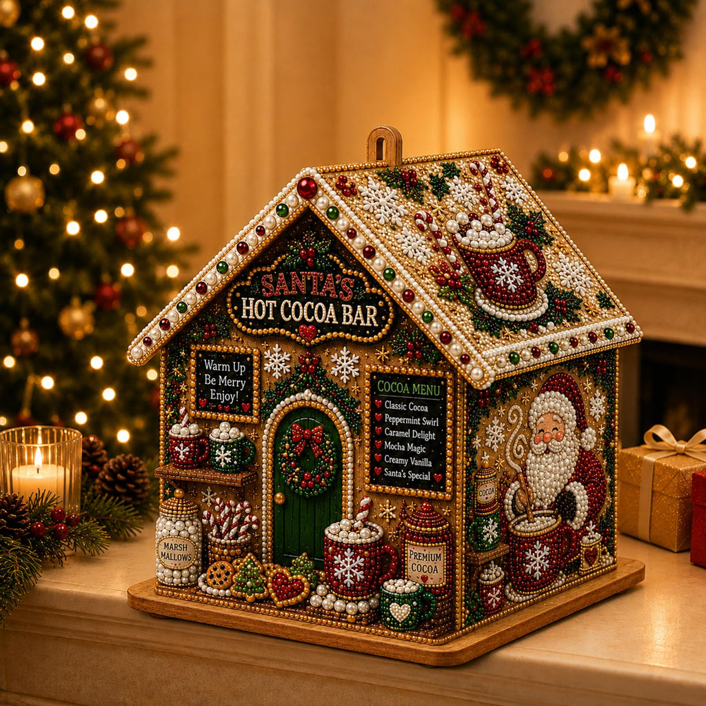 3D Christmas House Diamond Painting Kit for Adults, Wooden Pearl Art Craft