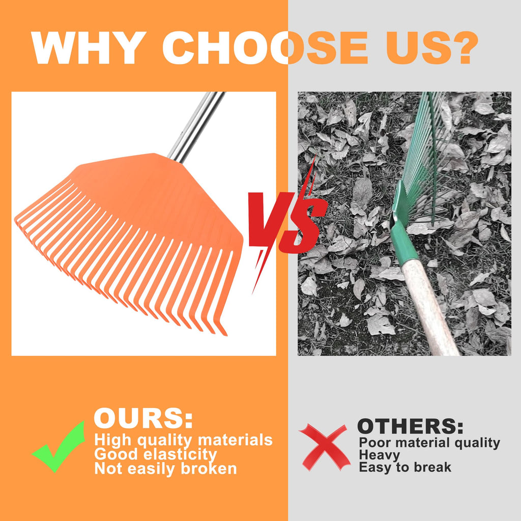 YEELOR Leaf Rake with 16.5‑inch Plastic Head