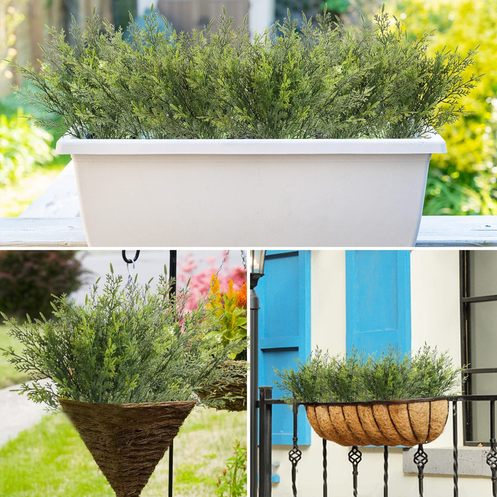 Yoratee Artificial Outdoor Plants 12 PCS Christmas Fake Cedar Pine Stems UV Resistant Faux Greenery Branches for Window Boxes Planters Garden Porch Home Decor
