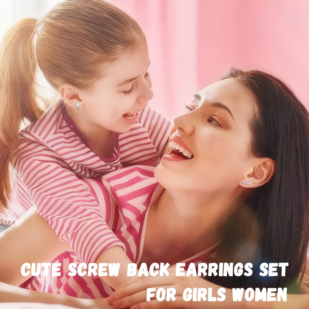 LOFITOR Hypoallergenic Screw Back Earrings for Little Girls Kids Women Cute