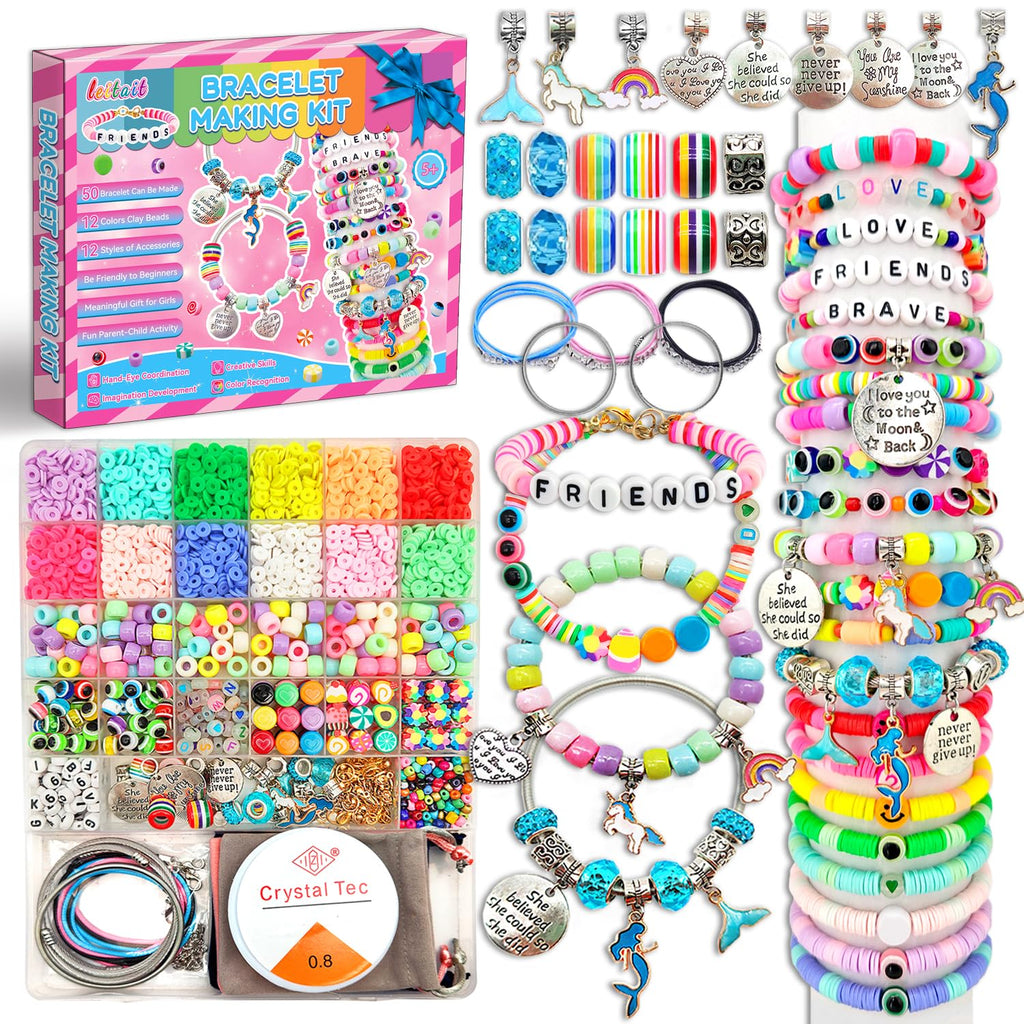 leitait Girls Toys Bracelet Making Kit -3400pcs Charm Jewelry Making Kit Supplies,Unicorn/Mermaid Crafts Birthday Christmas Gifts for Girls Ages 5 6 7 8 9 10 11 12 Years Old