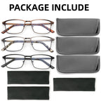 CRGATV 3-Pack Reading Glasses for Men Blue Light Blocking Metal Full Wide Frame Computer Readers Anti UV/Eye Strain/Glare (+1.75 Magnification Strength)