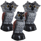 Hausse 3 Pack Bird Scarecrow Mini Fake Owl Decoy Sculpture, 8.26 inch Wagging Head Plastic Small Owl Bird Deterrents, Nature Enemy Horned Pest Repellent for Outdoor Garden Yard