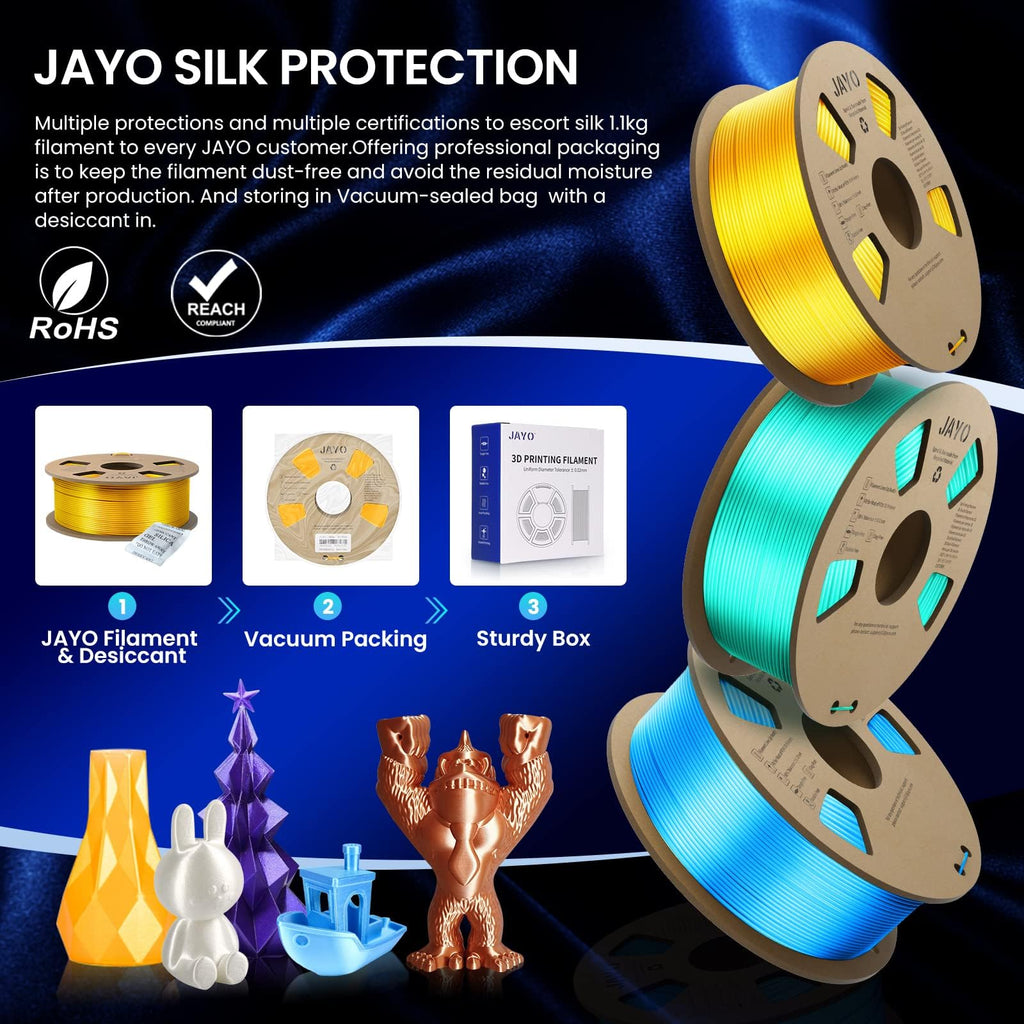 JAYO Silk PLA Filament 1.75mm Orange 1.1kg, Metal-Like Shiny PLA, Smooth Silky Finish, Easy to Print, Accuracy +/- 0.02mm, Fits for Most FDM 3D Printers