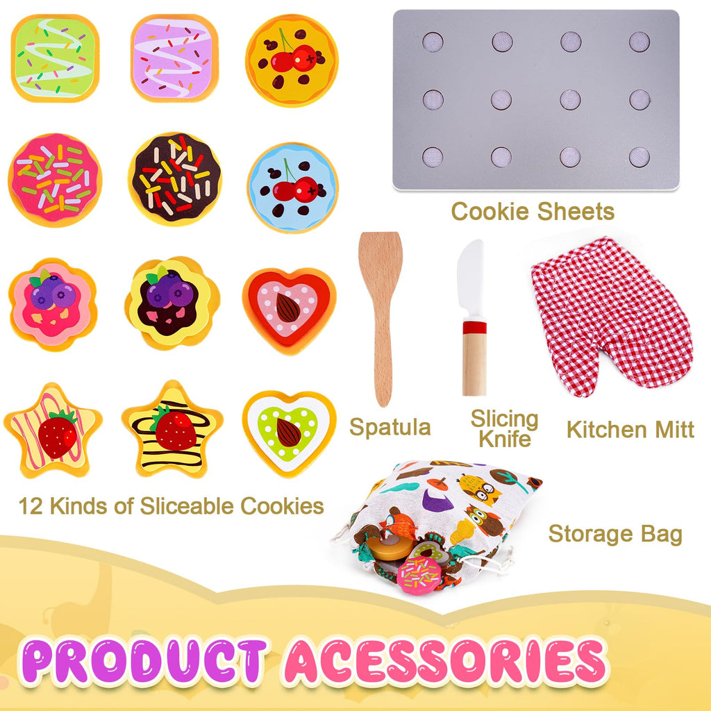 Slice and Bake Wooden Cookie Play Food Set for Kids Kitchen - Toy Food