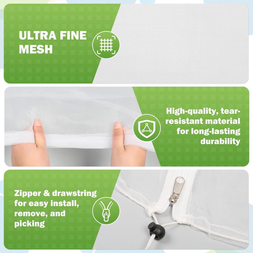 15x15FT Fruit Tree Netting with Zipper and Drawstring - Heavy-Duty Fine Mesh Garden Bird Netting for Fruit Trees, Protect Fruits from Birds, Squirrels,Insects,Deer & Pests