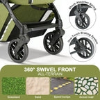 AOPEC Pet Stroller for Small Dogs & Cats – Easy One-Hand Fold, Supports Up to 35 lbs – Green