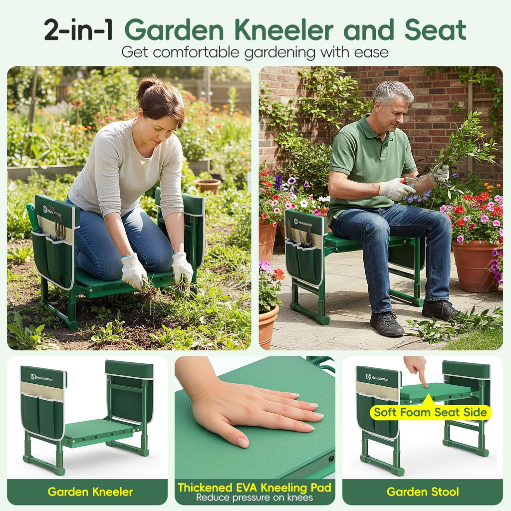 Housolution Garden Kneeler and Seat with Anti-Tipping Extendable Legs