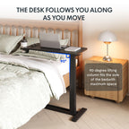 FLEXISPOT H7 Adjustable Overbed Bedside Table with Wheels Pneumatic Mobile Standing Desk Laptop Desk Rolling Computer Cart Movable Overbed Table Hospital Home Use(31.5" W x 17.7" D, Black Large)