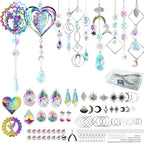 SNAIL GARDEN 202PCS Crystal Suncatcher Kit with 3D Wind Spinners,DIY Suncatcher Kits for Adults,Rainbow Window Prism Hanging Crystals,Colorful Ornament Pendant Window Charms for Garden,Car,Bedroom