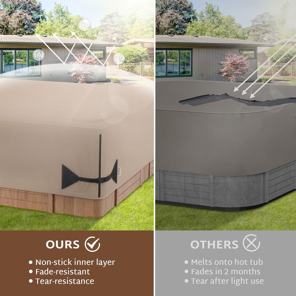 iBirdie Outdoor Waterproof Hot Tub Cover 93 x 93 inch fit 92 x 92 or 91 x 91 or 90 x 90 Square SPA 600D Heavy Duty Weatherproof Cover Protectors Protective Cap, Brown