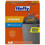 Hefty Strong 33 Gallon Trash Bags with Drawstrings, Black, Unscented, 48ct