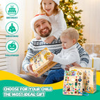 Iabedi Dinosaur Busy Board, Wooden Toddler Toy, Sensory Travel Toy, Ideal Gift for 1-3 Years Old Boys (Dinosaur Busy Board Plus V2), Blue