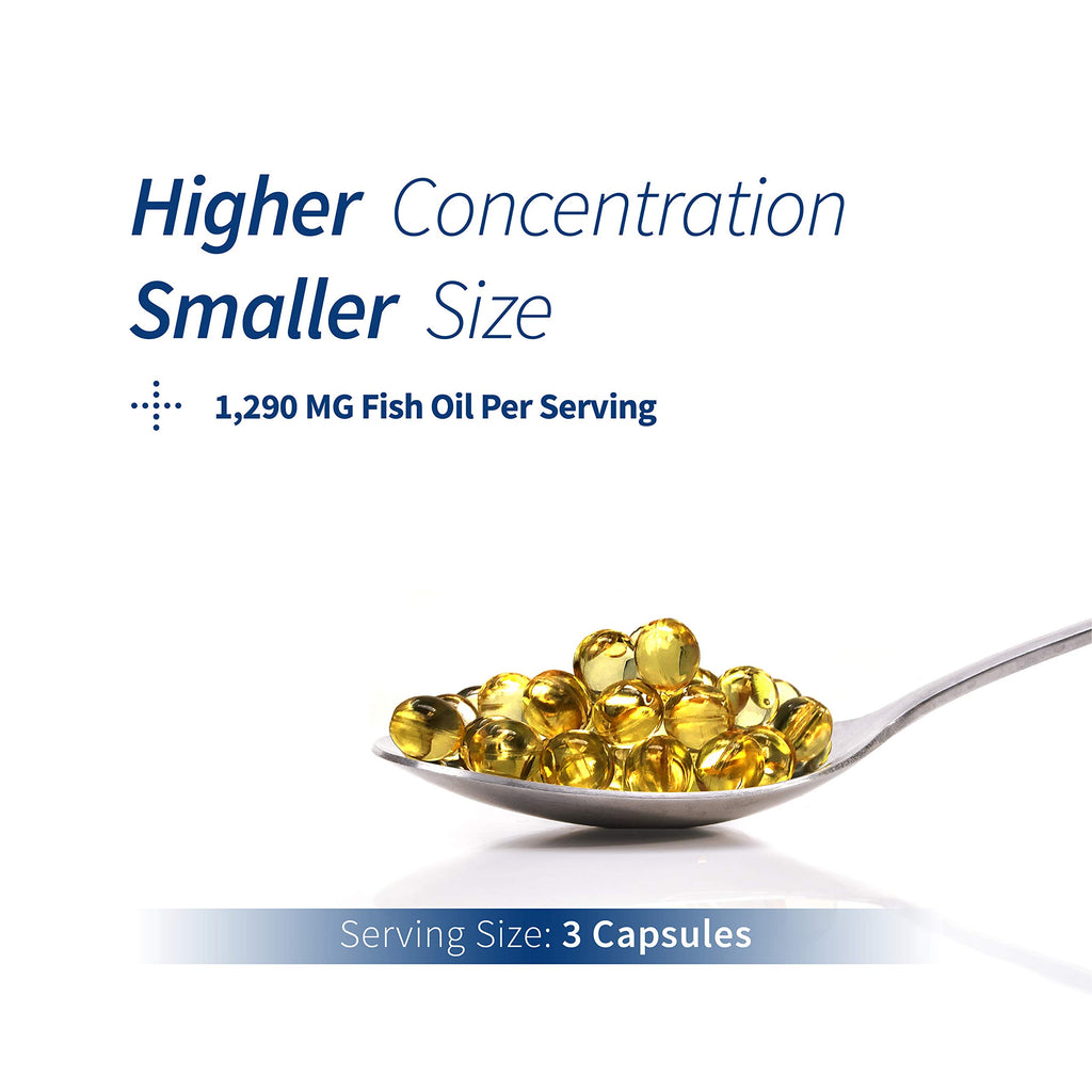 Spoonful Mini Omega 3 Fish Oil, iFOS Certified, 1290 mg Per Serving, 120 Softgels Pearls, Small Size Easy to Swallow Capsules for Women and Seniors, Made in USA