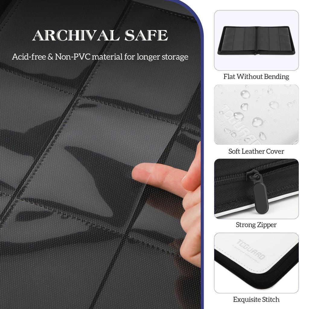 TCGUARD Trading Card Binder, 9 Side Loading Pocket Card Album Hold Up to 540 Cards, Zipper Binder for Cards Collection, TCG Card Holder for Game Card, Sports Card, Yugioh, MTG etc. (White)