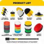 Holikme 30Pack Drill Brush Attachments Set,Scrub Pads & Sponge, Power Scrubber Brush with Extend Long Attachment All Purpose Clean for Grout, Tiles, Sinks, Car Polishing Pads,Bristle Discs