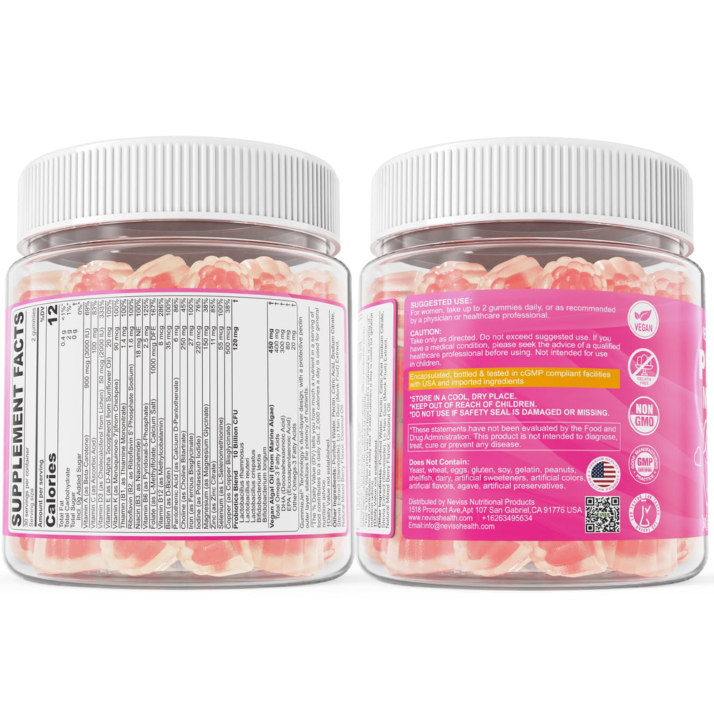 Prenatal Multivitamin Gummy for Women w/Methylfolate 1mg, Iron Choline Omega-3(DHA+EPA), Prenatal Vitamins for Women Gummies, Postnatal Vitamins | Before,During & After Pregnancy, Sugar Free,120Cts