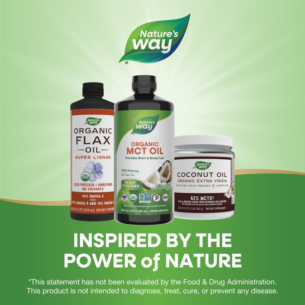 Nature's Way Organic MCT Oil, 30 Fl Oz, Brain and Body Fuel from Coconuts*, C8 Caprylic Acid and C10 Capric Acid, Keto and Paleo Certified, Organic, Non-GMO Project Verified