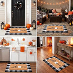 Halloween Door Mat Combo Set, Welcome Ghost Coco Coir Welcome Doormat + 28" x 43" Black and White Plaid Rug, Autumn Halloween Front Porch Entryway Decor Floor Mat