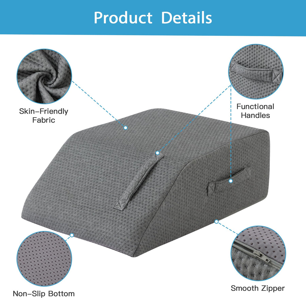 Leg Pillow Elevation Blood Circulation, Leg Wedge for Elevation for Swelling, Leg Elevating Pillow for After Surgery, Memory Foam Foot Knee Pillow for Back Sleeping 23.6×16.8×8 Inch Dark Grey