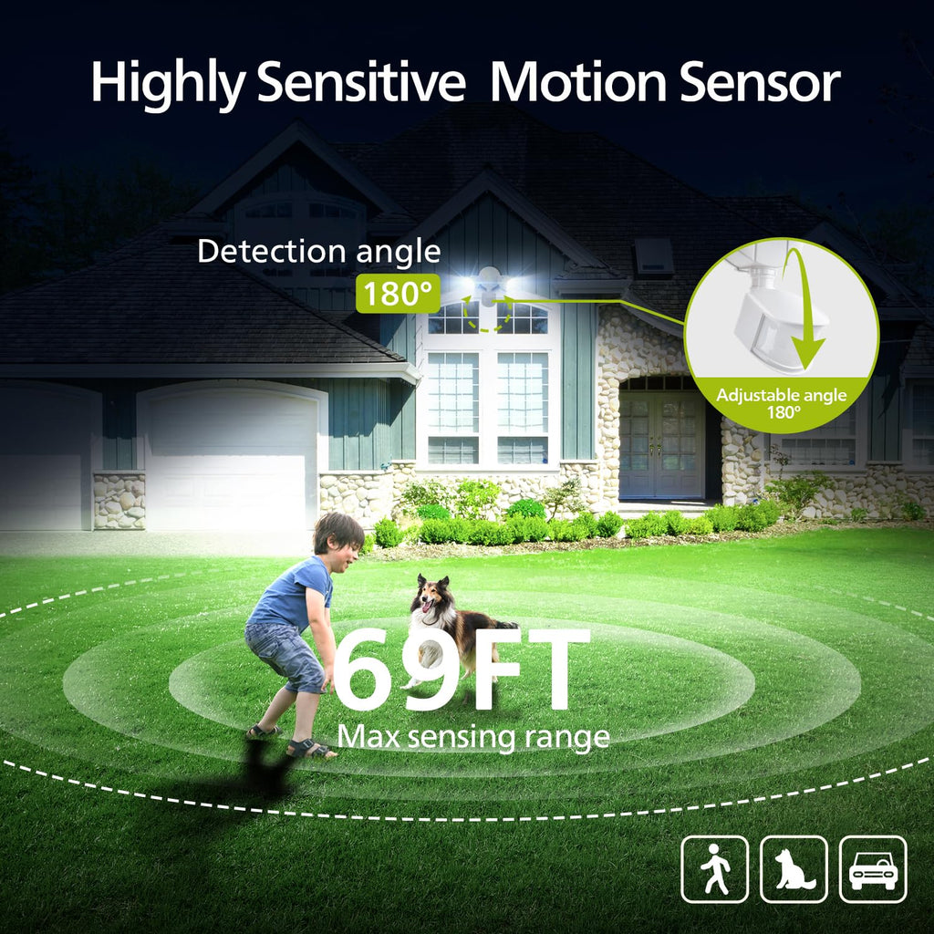 Philips 44W 4200 lm LED Security Light Outdoor w/PIR Motion Sensor, 5000K Daylight Flood Light, Waterproof, Dusk to Dawn, 2 Heads, 4 Modes(2 Packs)