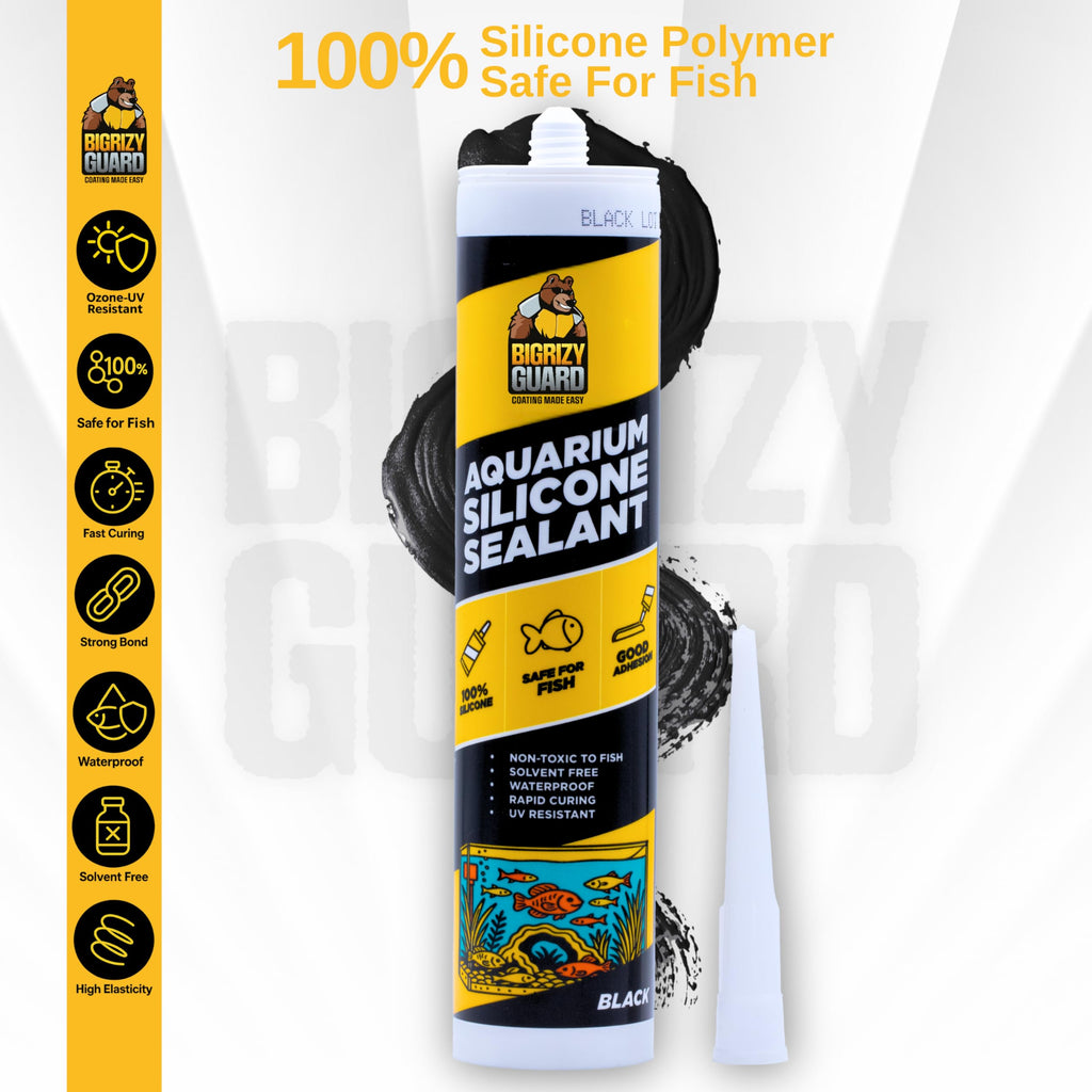 Bigrizy Guard Aquarium Silicone Sealant Black 10.14 Fl oz Cartridge - Aquarium Safe Silicone for Fish & Plants | 100% Waterproof, Premium, Non-Toxic, Solvent Free, Strong Bond, Fast Curing (1 Pack)