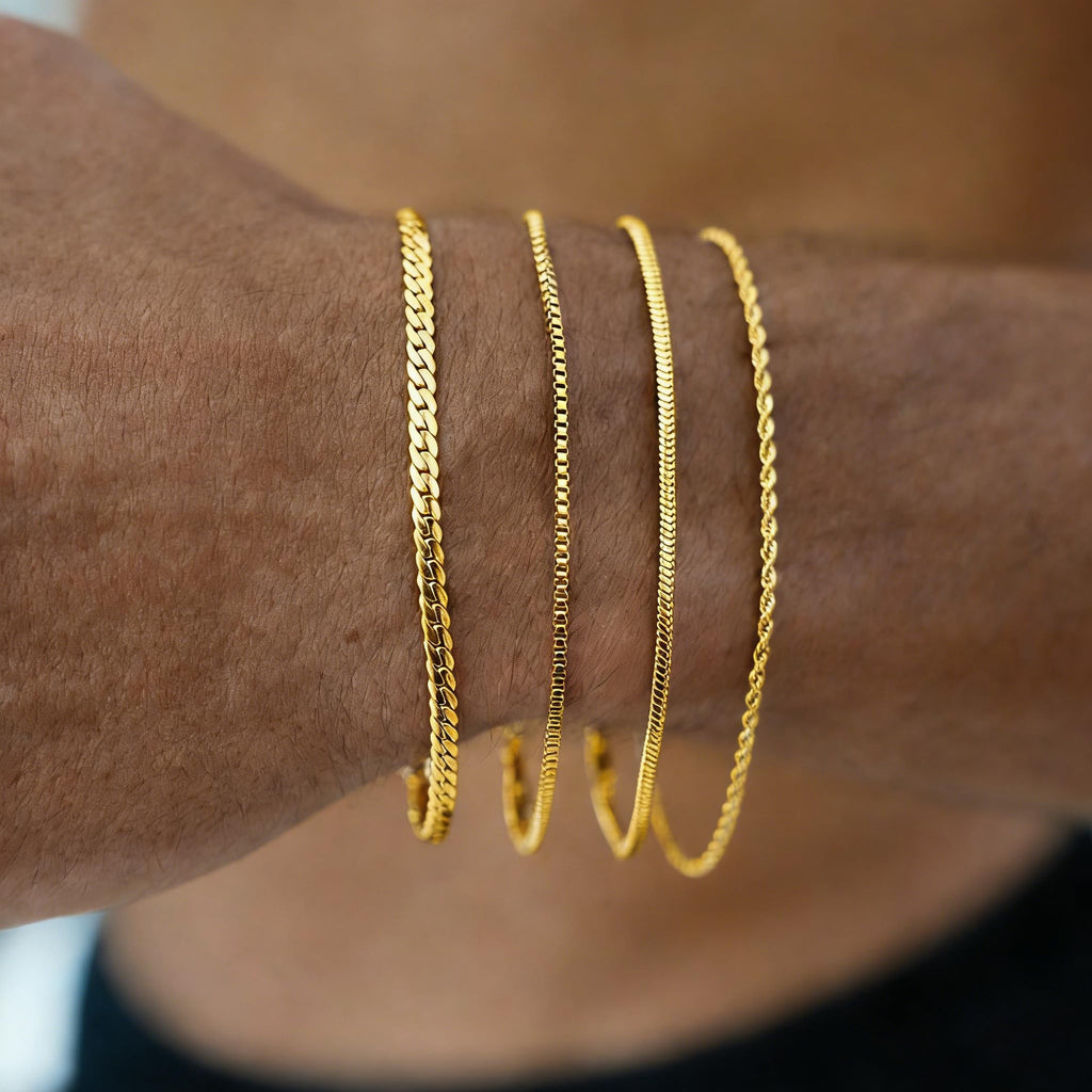 MosFlor 4 Pcs Mens Bracelet Gold Cuban, Cuban link Chain for men Waterproof Stainless Steel Men Jewelry Adjustable Bracelets for Men Birthday Gifts for Him Dad Son