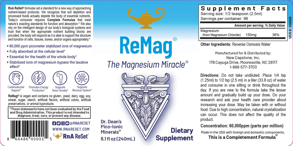 RnA ReSet ReMag & ReMyte – Liquid Magnesium and Multi-Mineral Supplement Bundle, 8.1 Fl Oz Each (2-Pack) NSF Certified