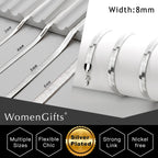 Chunky Silver Long Herringbone Necklace for Women – Stainless Steel Dainty Snake Chain Choker, Trendy Simple Long Layered Jewelry Non Tarnish, 8mm, 18 Inch & 2 Inch Extension Chain, Gift for Her