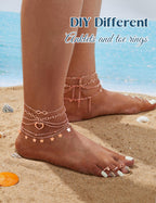 ORAZIO Toe Rings Ankle Bracelets for Women Rose Gold Adjustable Anklet