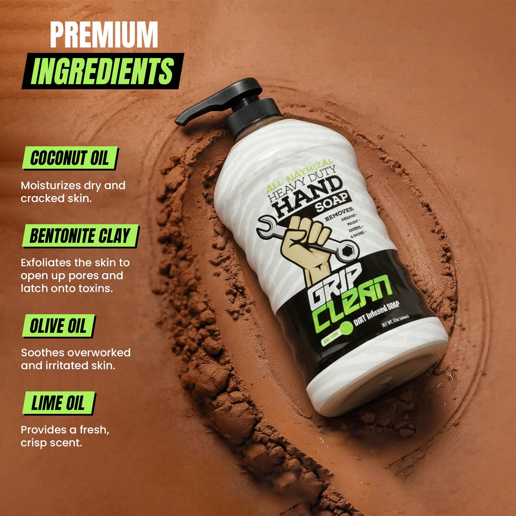 Grip Clean Heavy Duty Hand Cleaner for Mechanics – Natural Pumice & Clay-Infused Technology Removes Grease, Oil & Grime – Moisturizing Liquid Hand Soap for Shop, Garage & Industrial Use – 32oz