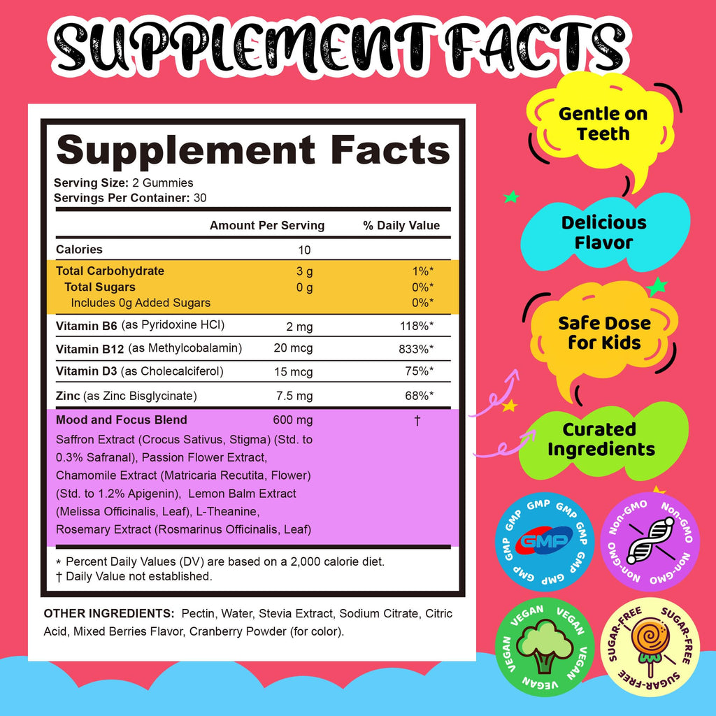 Saffron Gummies Kids, Rosemary, Passion Flower Extract, Chamomile Extract