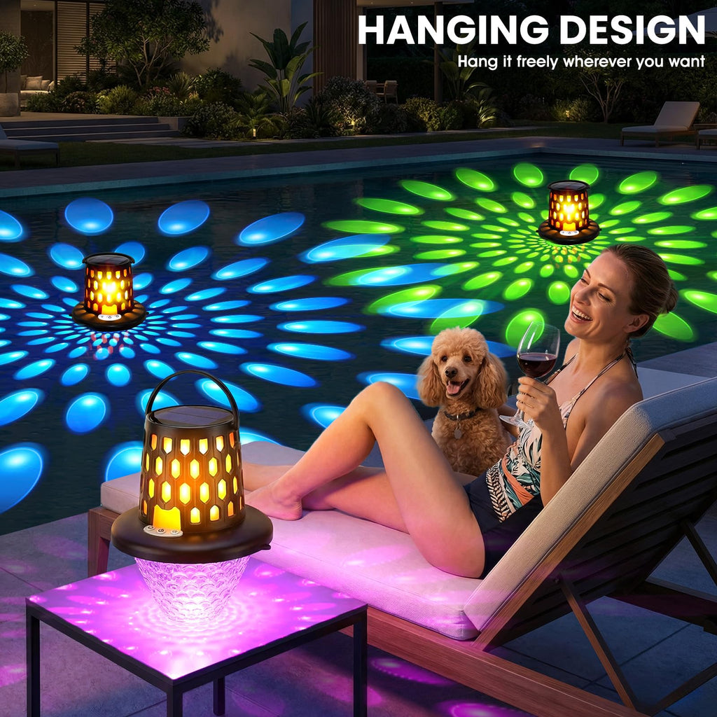 PoolBliss Solar Pool Lights,Flame Floating Pool Lights with Underwater Light,IP68 Waterproof Solar Powered Pool Lighting, 10 Light Modes Hangable Floating Light for Pool Party,Pond Outdoor Decor,1 PC