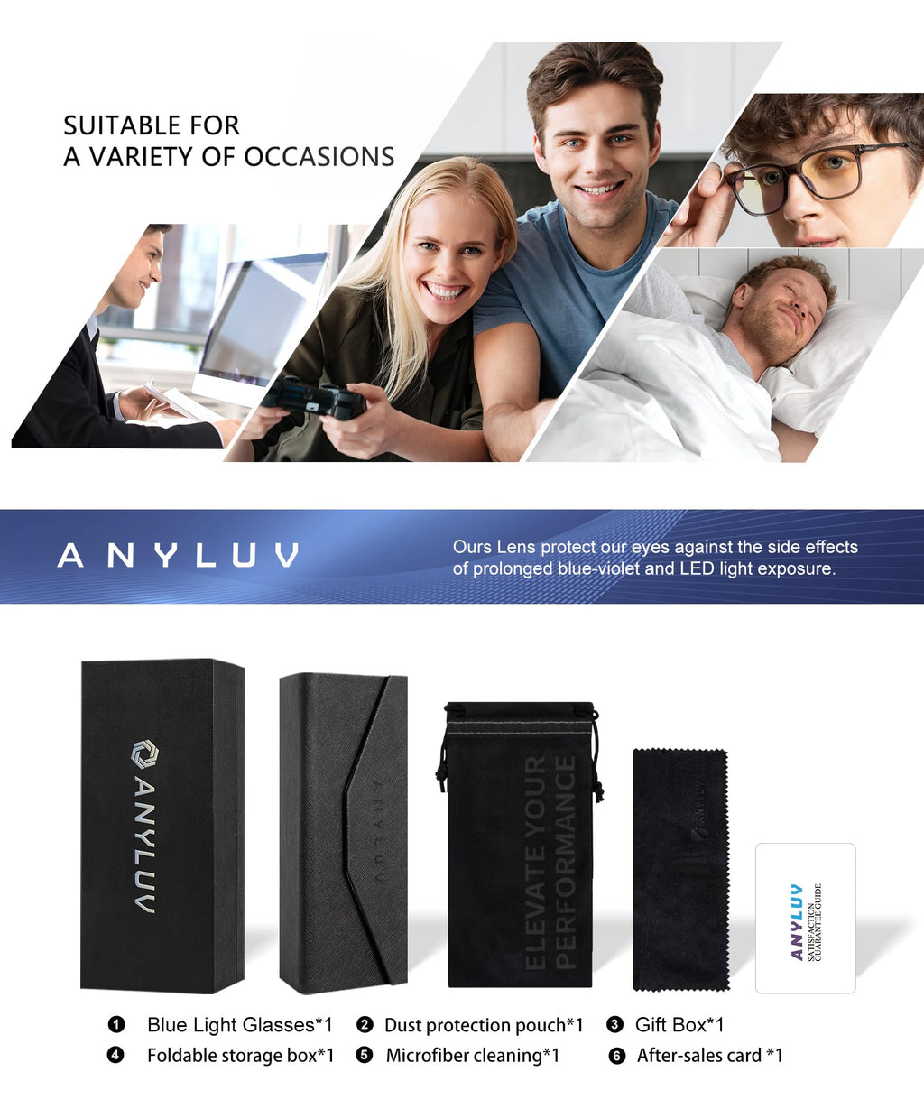 ANYLUV Blue Light Glasses for Men, Lightweight Computer Gaming Glasses, Stylish Anti Eyestrain Blue Light Blocking Men