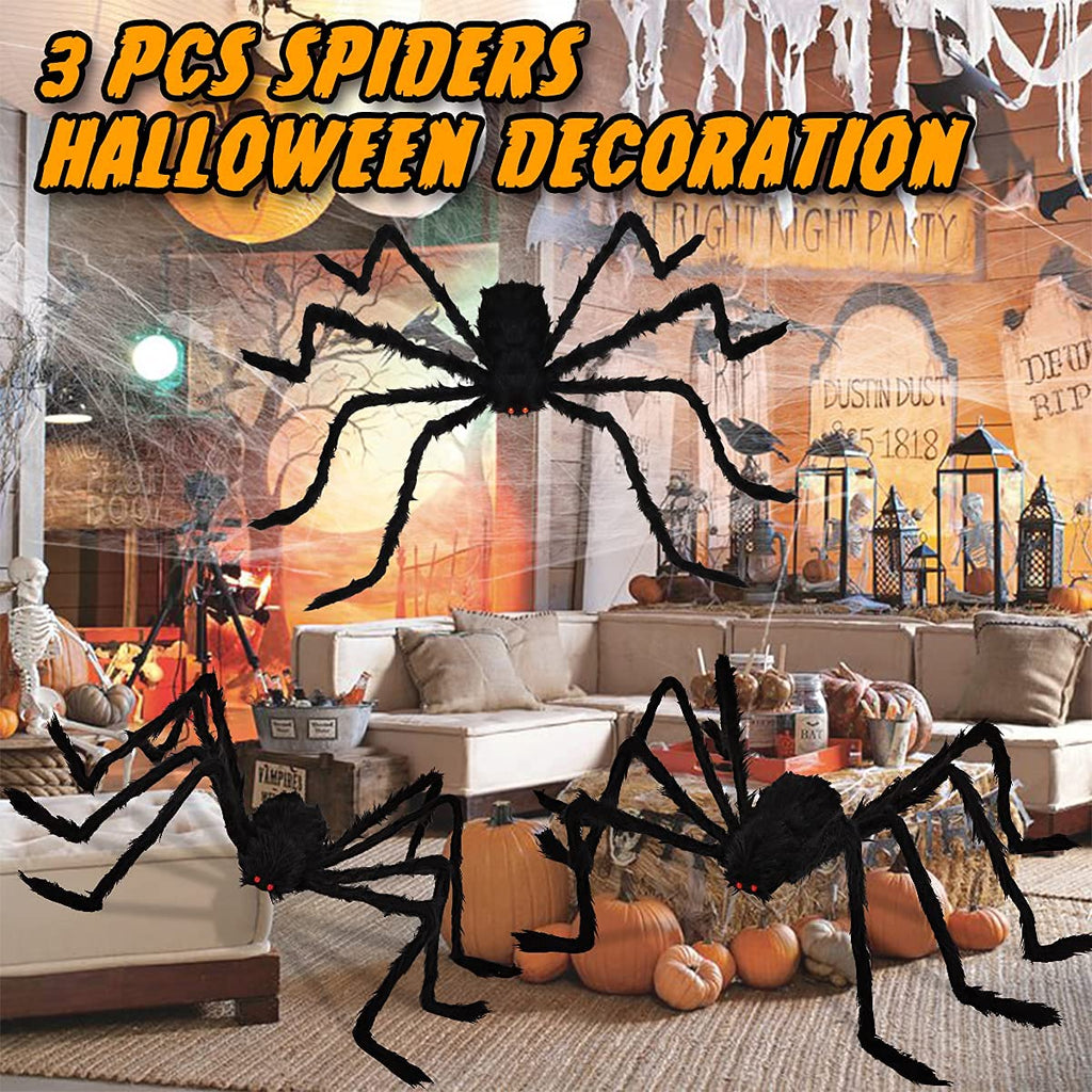 Halloween Giant Spider Decorations Outdoor: 3 Pack Realistic Spiders Props