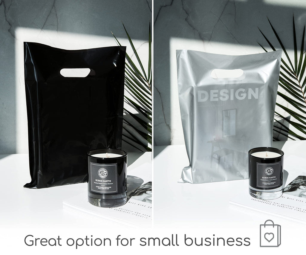 Choice Marts Merchandise Bags Black & Silver Color 200 Bags 1.5Mil Thick 9"x12" Size With Handles