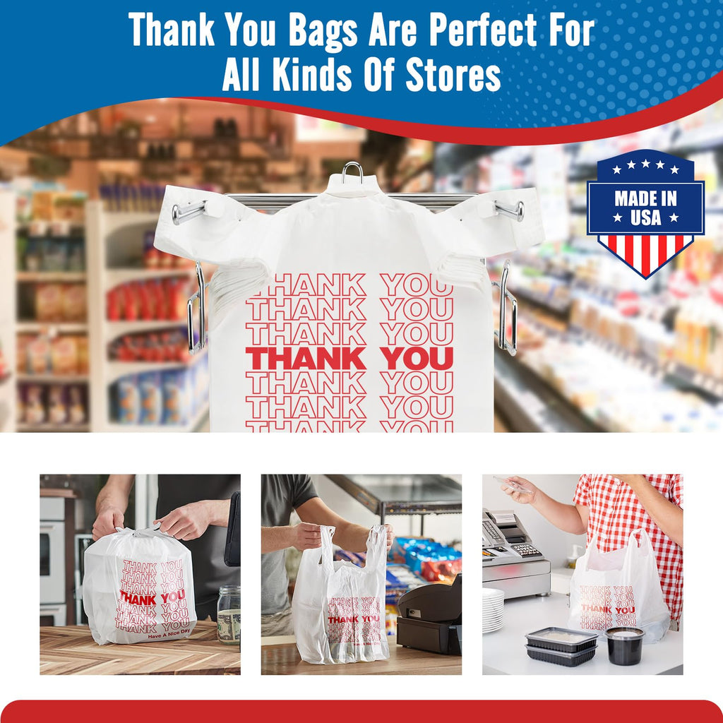 Fuxury 2000 Count - 2K Plastic Thank You T-shirt Bags White (11.5" x 6.5" x 21"), Grocery, Take Out, To Go, Retail Shopping Bags for Business in Bulk